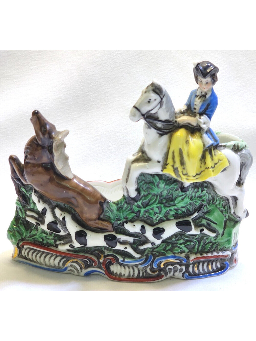 Vintage Porcelain Ashtray and Match Holder Hunting Scene Made In Germany